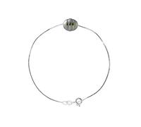 PEARLS & COLORS - Bracelet Chaîne Véritable Perle de Culture de Tahiti - Argent 925 Millièmes - Bijou Femme