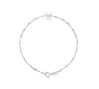PEARLS & COLORS - Bracelet Chaîne Véritable Perle de Culture d'Eau Douce Ronde 8-9 mm - Qualité AAA+ - Colori Blanc Naturel - Disponible en Or Jaune et Or Blanc - Bijou Femme