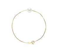 PEARLS & COLORS - Bracelet Chaîne Véritable Perle de Culture d'Eau Douce Ronde 8-9 mm - Qualité AAA+ - Colori Blanc Naturel - Disponible en Or Jaune et Or Blanc - Bijou Femme