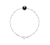PEARLS & COLORS - Bracelet Chaîne Véritable Perle de Culture d'Eau Douce Ronde 8-9 mm - Qualité AAA+ - Colori Black Tahiti - Disponible en Or Jaune et Or Blanc - Bijou Femme