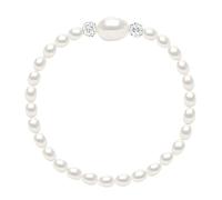 PEARLS & COLORS - Bracelet Élastiqué - Véritables Perles d'Eau Douce Grain de Riz 4-5 mm avec Perle Baroque 11-12 mm - Coloris Blanc Naturel - Cristal PRECIOSA - Bijou Femme