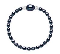 PEARLS & COLORS - Bracelet Élastiqué Véritables Perles d'Eau Douce Grain de Riz 4-5 mm et Perle Baroque 11-12 mm - Coloris Black Tahiti - Cristal PRECIOSA - Bijou Femme