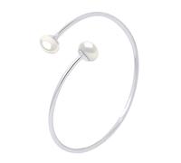 PEARLS & COLORS - Bracelet Jonc PRESTIGE Toi & Moi - 2 Véritables Perles de Culture d'Eau Douce Boutons 9-10 mm - Coloris Blanc Naturel - Argent 925 Millièmes - Bijou Femme