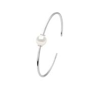 PEARLS & COLORS - Bracelet Jonc Véritable Perle de Culture d'Eau Douce Ronde 9-10 mm - Qualité AAA+ - Blanc Naturel - Argent 925 - Taille Adaptable - Bijou Femme