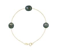 PEARLS & COLORS - Bracelet TRIO - 3 Véritables Perles de Culture de Tahiti Cerclées 8-9 mm - Qualité A+ - Maille Forçat - Disponible en Or Jaune et Or Blanc - Bijou Femme