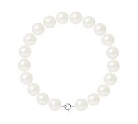 Pearls & Colors - Bracelet Véritables Perles de Culture d'Eau Douce RONDES 9-10 mm - QUALITE AA+ - Colori BLANC NATUREL - Anneau Ressort Argent 925 - Longueur 18 cm - Bijou Femme Classique