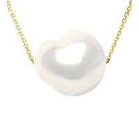 PEARLS & COLORS - Collier Chaîne en Or et Véritable Perle de Culture d'Eau Douce Baroque - Blanc Naturel - Qualité AAA+ - Bijou Femme