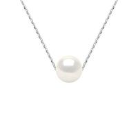 PEARLS & COLORS - Collier Chaîne Véritable Perle de Culture d'Eau Douce Ronde 8-9 mm - Colori Blanc Naturel - Qualité AAA+ - Disponible en Or Jaune et Or Blanc - Bijou Femme