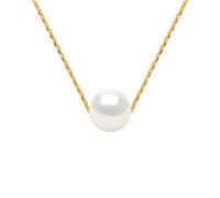 PEARLS & COLORS - Collier Chaîne Véritable Perle de Culture d'Eau Douce Ronde 8-9 mm - Colori Blanc Naturel - Qualité AAA+ - Disponible en Or Jaune et Or Blanc - Bijou Femme