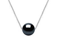 PEARLS & COLORS - Collier Chaîne Véritable Perle de Culture d'Eau Douce Ronde 9-10 mm - Colori Black Tahiti - Qualité AAA+ - Disponible en Or Jaune et Or Blanc - Bijou Femme