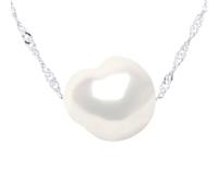 PEARLS & COLORS - Collier Véritable Perle de Culture d'Eau Douce Baroque 10-11 mm - Qualité AAA+ - Blanc Naturel - Argent 925 Millièmes - Bijou Femme