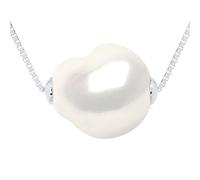 PEARLS & COLORS - Collier Véritable Perle de Culture d'Eau Douce Baroque 11-12 mm - Coloris Blanc Naturel - Argent 925 - Bijou Femme