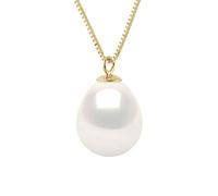 PEARLS & COLORS - Collier Véritable Perle de Culture d'Eau Douce Poire 9-10 mm - Qualité AAA+ - Blanc Naturel - Disponible en Or Jaune et Or Blanc - Bijou Femme