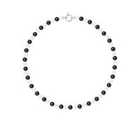 Pearls & Colors - Collier Véritables Perles de Culture d'Eau Douce RONDES 6-7 mm - QUALITE AA+ - Colori "BLACK & WHITE" - ANNEAU MARIN Argent 925 - Longueur 42 cm - Bijou Femme Classique