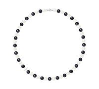 Pearls & Colors - Collier Véritables Perles de Culture d'Eau Douce RONDES 7-8 mm - QUALITE AA+ - Colori "BLACK & WHITE" - Mousqueton Argent 925 Millièmes- Longueur 42 cm - Bijou Femme Classique