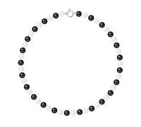 Pearls & Colors - Collier Véritables Perles de Culture d'Eau Douce RONDES 8-9 mm - QUALITE AA+ - Colori "BLACK & WHITE" - ANNEAU MARIN Argent 925 - Longueur 42 cm - Bijou Femme Classique