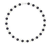 Pearls & Colors - Collier Véritables Perles de Culture d'Eau Douce RONDES 9-10 mm - QUALITE AA+ - Colori "BLACK & WHITE" - Mousqueton Argent 925 Millièmes- Longueur 42 cm - Bijou Femme Classique