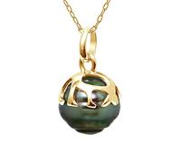 PEARLS & COLORS - Pendentif Ethnique Perle de Culture de Tahiti CERCLEE 9-10 mm - Qualité A+ - Disponible en Or Jaune & Or Blanc - Chaîne OFFERTE - Bijou Femme