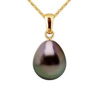 PEARLS & COLORS - Pendentif Véritable Perle de Culture de Tahiti Poire 10-11 mm - Qualité A+ - Disponible en Or Jaune et Or Blanc - CHAINE OFFERTE - Bijou Femme