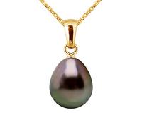 PEARLS & COLORS - Pendentif Véritable Perle de Culture de Tahiti Poire 9-10 mm - Qualit Disponible en Or Jaune et Or Blanc - CHAINE OFFERTE - Bijou Femme …