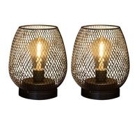 pearlstar Lot de 2 lampes de table en métal à piles en forme de cage en métal sans fil avec ampoule LED pour terrasse, jardin, fêtes de mariage, intérieur ou extérieur (noir)