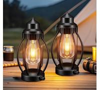 pearlstar Lot de 2 lanternes en métal à piles vintage avec ampoule LED pour jardin, camping, intérieur ou extérieur