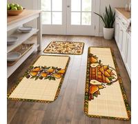 Pears Lot de 3 tapis de cuisine rustiques en forme de panier de pommes de pin - Confortables et lavables - Tapis de sol épais pour lavabo, buanderie, salle de bain, meuble-lavabo