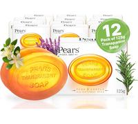 Pears Pure & Gentle Clear Soap-Made From Natural Oils,Gentle And Refreshing Bath Cleanser,Soothing Skin Care,Pack Of 12 X 125 G. Natural Transparency