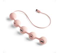 Peas HUB Adaptateur USB C Lexon, Multiport USB avec 2 Ports USB-A et 2 Ports USB-C, Charge et Transfert de Données pour Ordinateur, Tablettes, Smartphones, Protection Anti-Surchauffe - Rose Doux