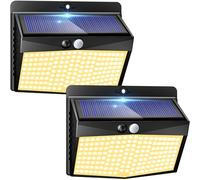 Peasur Lampe Solaire Exterieur Detecteur de Mouvement Lot de 2, LED Lumiere Extérieur avec Détecteur, 3 Modes/etanche Spot Solaire, Eclairage Extérieure pour Jardin Murale Garage, Blanc Chaud