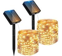 Peasur Lot de 2 Guirlande Solaire Exterieur, 2x12M 120 LED Golaire Extérieur IP65 Étanche, 8 Modes Guirlande Lumineuse Exterieure Solaire pour Jardin Terrasse Noël Mariage Fête, Blanc Chaud