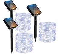 Peasur Lot de 3 Guirlande Solaire Exterieur, 3x12M 120 LED Golaire Extérieur IP65 Étanche, 8 Modes Guirlande Lumineuse Exterieure Solaire pour Jardin Terrasse Noël Mariage Fête, Blanc Froid