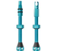 Peaty's Holeshot Fast Flow Valves tubeless - Design Anti-bouchage à Fort débit d’air, Montage Rapide des pneus, Aluminium 7075, Compatibles avec Les Inserts de Jante VTT, 60mm Turquoise