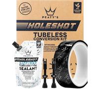 Peaty's Holeshot Kit de Conversion Tubeless - Enduro et DH, Fond de Jante 30 mm, Valves 42 mm et 2 x 120 ML de Produit d'ÉtanchéITÉ Biofibre Vélo, Jante et Protection Anti-Crevaison Vélo