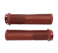 Peaty's Monarch Pro Vélo de Montagne Grips - Grips Texture Champignon pour Confort sur Sentiers, Dual Compound avec Noyau Amortisseur, BMX, Ebike & VTT - Fin 30-32mm, Rouge Brique