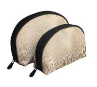 Peau d'animal léopard en Acier métallisé Rose Or Rose, Trousse de Maquillage Coquille Femme Petit Porte-Monnaie Trousse de Toilette Trousse à cosmétiques 2 pièces