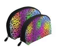 Peau de Jaguar Arc-en-Ciel, Trousse de Maquillage Coquille Femme Petit Porte-Monnaie Trousse de Toilette Trousse à cosmétiques 2 pièces