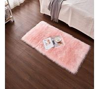 Peau de Mouton/Agneau Artificiel | Tapis Fourrure synthétique pour Le Salon Tapis de décoration, de Chaise Canapé Natte la Chambre à Coucher ou d'enfants, lit, canapé ou Chaise (Rose, 50 x 150 cm)