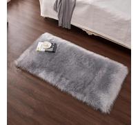 Peau de Mouton/Agneau Artificiel | Tapis Fourrure synthétique pour Le Salon Tapis de décoration, de Chaise Canapé Natte la Chambre à Coucher ou d'enfants, lit, canapé ou Chaise (Gris, 70x135cm)