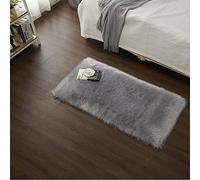 Peau de Mouton/Agneau Artificiel | Tapis Fourrure synthétique pour Le Salon Tapis de décoration, de Chaise Canapé Natte la Chambre à Coucher ou d'enfants, lit, canapé ou Chaise (Gris, 80x180cm)