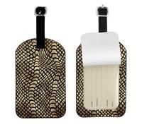 Peau de python noir doré africain safari sépia,Étiquettes à bagages en cuir PU, étiquette nominative de voyage résistante, lot de 2