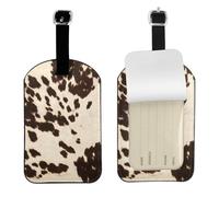 Peau de vache à taches noires et brunes,Étiquettes à bagages en cuir PU, étiquette nominative de voyage résistante, lot de 2