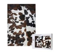 Peau de Vache Beige, Texture Noire et Blanche,Puzzle Familial en Bois de 1 000 pièces pour Adultes et Adolescents