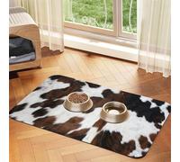 Peau de Vache Beige, Texture Noire et Blanche,Tapis d'alimentation pour Animaux de Compagnie, Sets de Table en Cuir PU pour Chats et Chiens,30x45cm