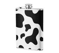 Peau de vache noire et blanche,Flasque de poche plate de 8 oz en acier inoxydable 304, idéale pour les activités de plein air.