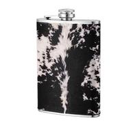 Peau de vache noire et blanche,Flasque de poche plate de 8 oz en acier inoxydable 304, idéale pour les activités de plein air.