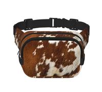 Peau de Vache Rouge et Blanche,Sac Banane carré Double Couche, Sac de Poitrine