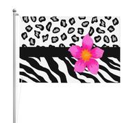 Peau de zèbre et de guépard noir et blanc et fleur rose,Drapeau de jardin, bannière décorative, drapeau double face, 2 x 3 pieds, pour extérieur et intérieur