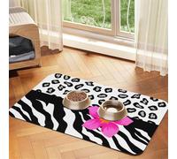 Peau de zèbre et de guépard Noir et Blanc et Fleur Rose,Tapis d'alimentation pour Animaux de Compagnie, Sets de Table en Cuir PU pour Chats et Chiens,30x45cm