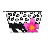 Peau de zèbre et de guépard Noir et Blanc et Fleur Rose, Trousse de Toilette Trousse de Maquillage Sac à cosmétiques Trousse de Toilette de Voyage Portable